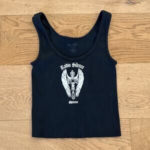 Brandy Melville John Galt Tank Top Radio Silence Size OS Black White